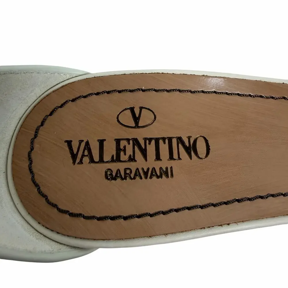Valentino Garavani 75 Roman Stud Heel Leather Sandal Ivory Size 37.5